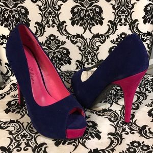 New pink and purple peep toe heels